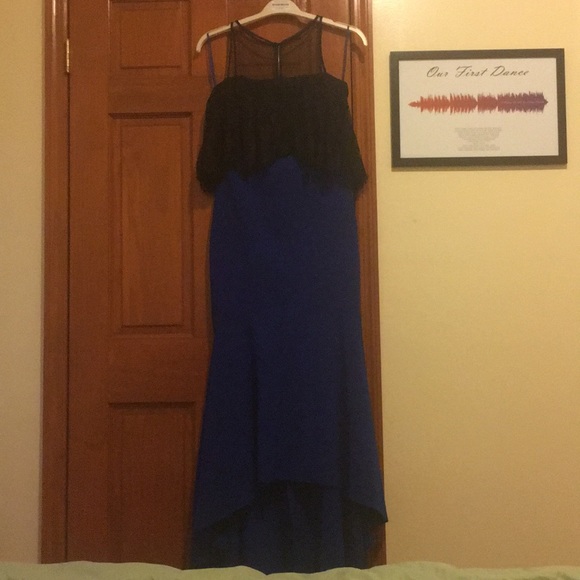 Theia cobalt high low ruffle gown size 4 Long. - Picture 2 of 7